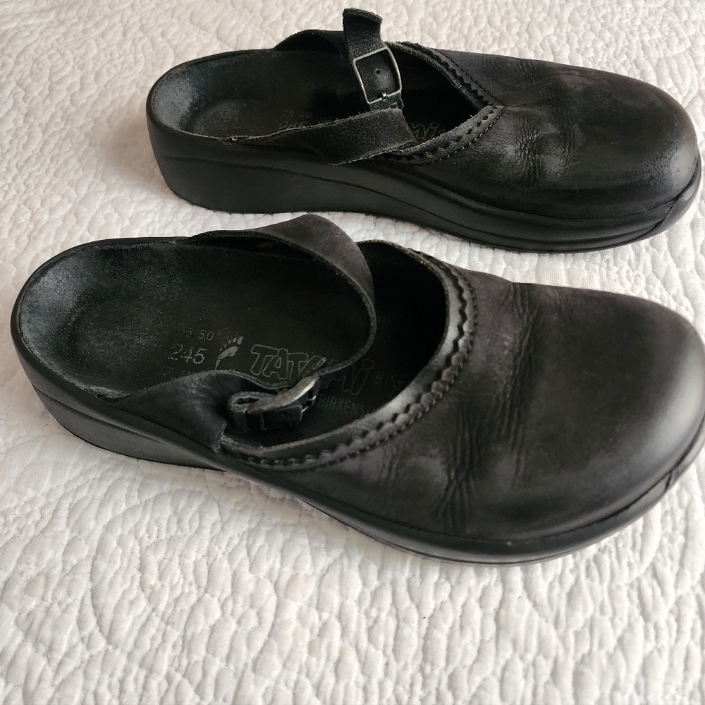 Tatami Birkenstock Black Leather Mary Jane Clogs